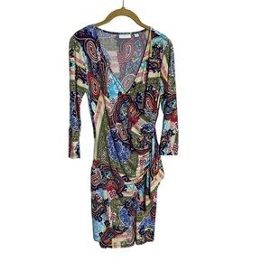 New York & Company Colorful Paisley Ruched Side Dress XS
